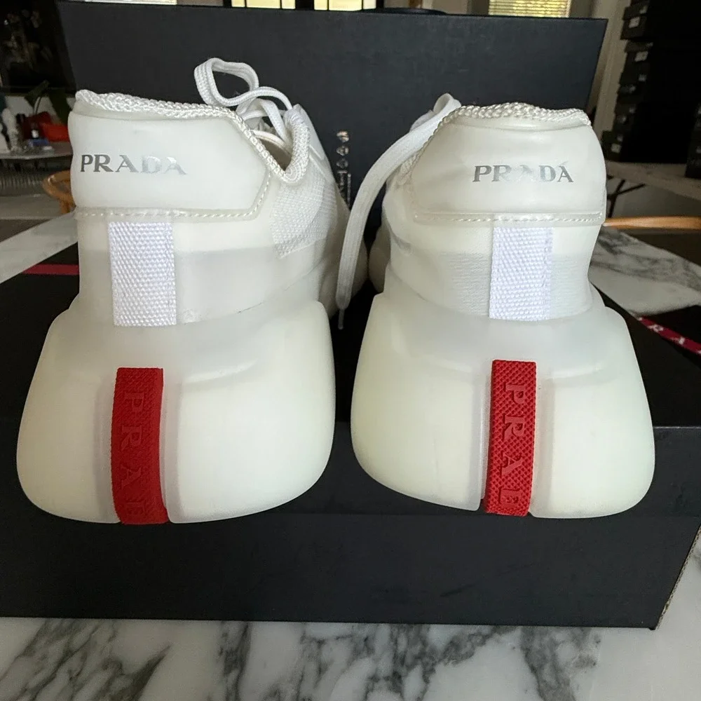 Prada America's Cup White Technical Nylon 1 Sneakers 4E3608‎ Mens UK 7